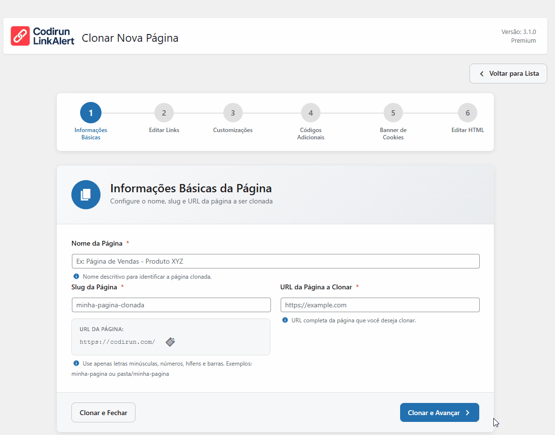 Demonstração da clonagem do LinkAlert